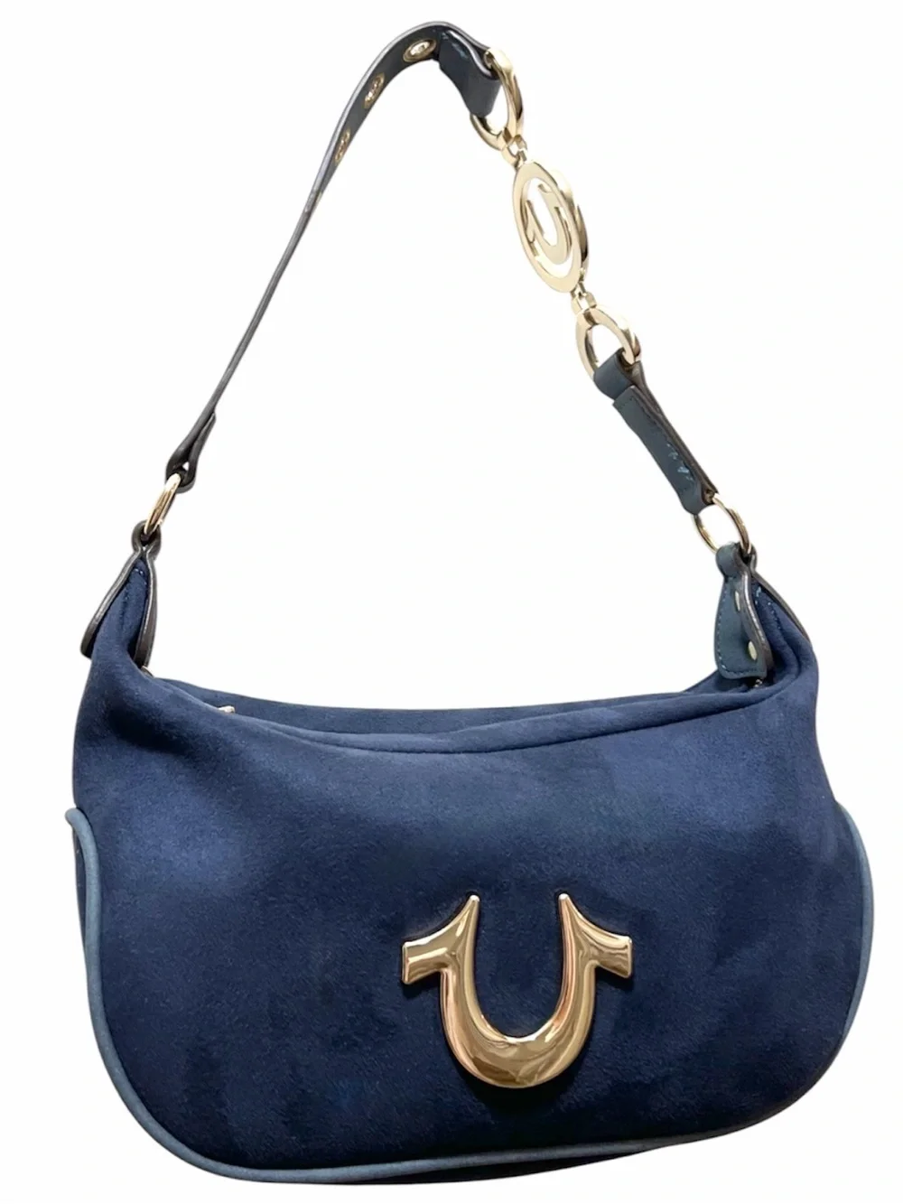 True Religion blue Suede Shoulder Bag with Gold Accent